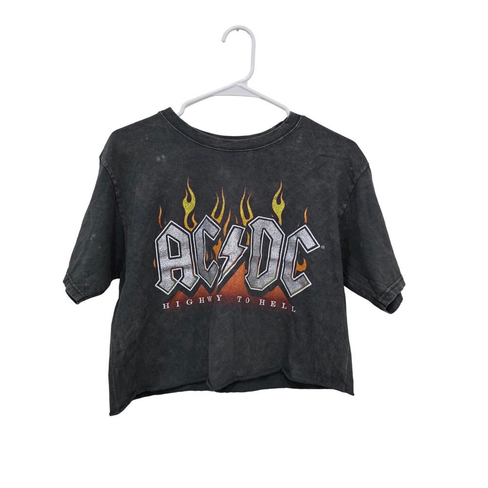 AC/DC Highway To Hell Graphic Crop Top T-Shirt Mineral Wash‎ Black Medium